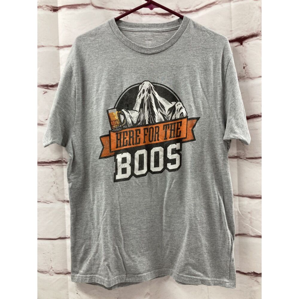 Celebrate Halloween Here For The Boos Ghost T Shirt Mens Size Large Gray Beer